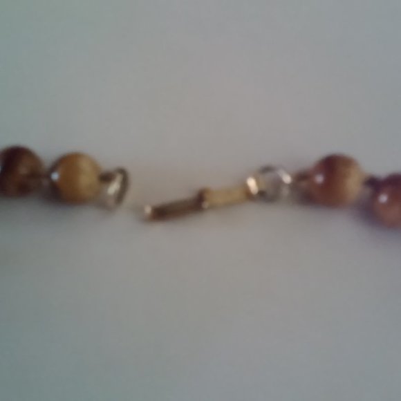 Brown & Cream Beaded Necklace 24" Long Unlatched - Picture 3 of 3